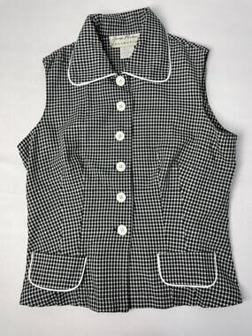 Giorgio Fiorlini Black White Gingham Button Front Vest Size 10 Cottagecore Retro